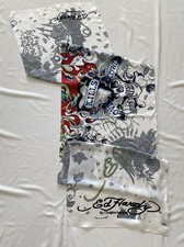 Ed Hardy por Christian Audigier. Lenço de seda branco. Estampa de caveira. 72 pol./17 pol Good Co comprar usado  Enviando para Brazil