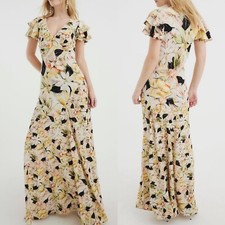 Vestido maxi River Island amarelo floral babado verão novo em folha 6-18 £85 comprar usado  Enviando para Brazil