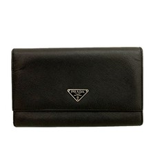 Carteira dupla longa de couro PRADA Logo Plate Saffiano preta/7BH1552 comprar usado  Enviando para Brazil