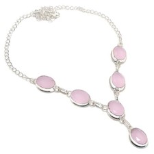 Colar de joias de prata esterlina 925 feito à mão com pedra preciosa de quartzo rosa tamanho 18"" comprar usado  Enviando para Brazil