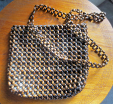 BOLSA DE OMBRO VINTAGE MARROM ESCURA DE MADEIRA COM MIÇANGAS COM ZÍPER E 2 ALÇAS comprar usado  Enviando para Brazil