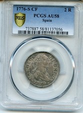 2 Reales Plata Española 1776-S PCGS AU58 segunda mano  Embacar hacia Mexico