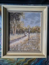 Cena rural com uma estrada de terra que leva à distância pintura de arte de paisagem comprar usado  Enviando para Brazil