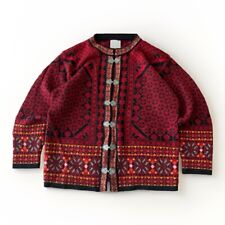 Vintage Sweter Kardigan Gruba dzianina Nordic Lambs Wełna Czerwony Norwegia Skandynawski, używany na sprzedaż  PL