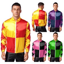 Fantasias masculinas quadriculadas contraste zíper jaquetas de cetim cavalo jóquei comprar usado  Enviando para Brazil