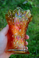 ANTIGO VASO AGACHADO DE VIDRO CARNAVAL TRONCO DE ÁRVORE NORTHWOOD - CALÊNDULA, usado comprar usado  Enviando para Brazil