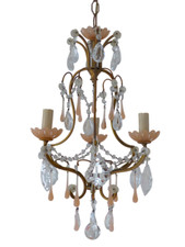 Candelabro antigo 1930 rosa pêssego gotas de opalina contas de copo MURANO RARO 3 luzes comprar usado  Enviando para Brazil