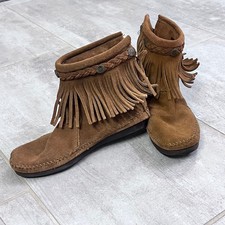 Usado, Botas de tornozelo Minnetonka mocassim infantil camurça franja marrom zíper traseiro comprar usado  Enviando para Brazil