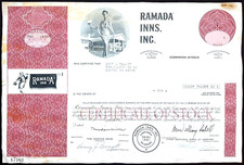 Certificado de Stock Ramada Inns 1971 Vintage ~ 6 Acciones ~ Stock HOTEL y VIAJES segunda mano  Embacar hacia Mexico