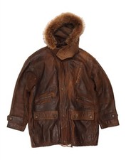 Usado, Casaco de couro vintage masculino com capuz IT 50 couro marrom grande DE00 comprar usado  Enviando para Brazil