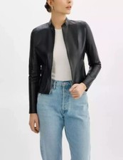 NOVA Jaqueta de Couro Preta Feminina Pura Real Pele de Cordeiro Racer Jaqueta de Couro de Motociclista comprar usado  Enviando para Brazil