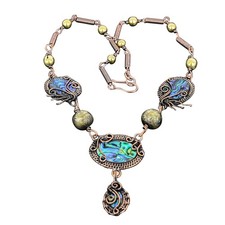 Colar de corrente oval natural concha de abalone fio de cobre envolto mãe joias, usado comprar usado  Enviando para Brazil