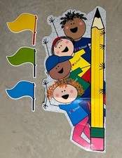 Lápis vintage e banner infantil grande; I ❤️ escola; laminado; aproximadamente 38” X 17 1/2 comprar usado  Enviando para Brazil