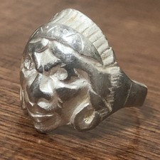 Anel de motociclista mexicano caveira chefe sinete masculino prata esterlina Apache comprar usado  Enviando para Brazil