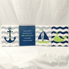 Usado, Decoração de quarto de bebê menino oceano âncora náutica 4 peças 8x10 arte em tela emoldurada comprar usado  Enviando para Brazil