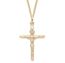 Pingente/colar cruzado de ouro amarelo 9 quilates CRUCIFIXO + corrente de 18 polegadas comprar usado  Enviando para Brazil