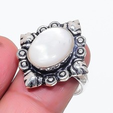 Anel de prata esterlina 925 com pedra preciosa natural de madrepérola todos os tamanhos para presente comprar usado  Enviando para Brazil