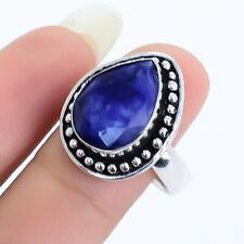 Anel de prata feito à mão com pedra preciosa de safira azul facetada tamanho 8 RRJ17067 comprar usado  Enviando para Brazil
