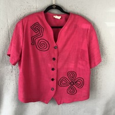 Blusa Mosaica Feminina 2X Plus Size Rosa Quente Bordado Floral Boxy Carreira Artística comprar usado  Enviando para Brazil
