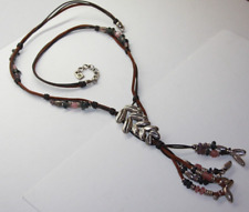 HTF Uno de 50 Murano Glass Bead Couro Tassel Colar 30 "[043GRA] comprar usado  Enviando para Brazil