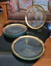 (7) ANNIEGLASS PRATO BUFFET ANTIGO ROMANO 12" 24k aro dourado carregador de jantar $139 comprar usado  Enviando para Brazil