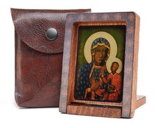 Ikona podróży Czarna Madonna Częstochowska – Z drewna, z etui, prezent dla, używany na sprzedaż  PL