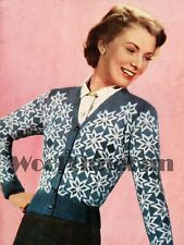 Usado, Cardigã feminino padrão de tricô vintage década de 1940 Fair Isle. Design de Natal/Estrelas. comprar usado  Enviando para Brazil