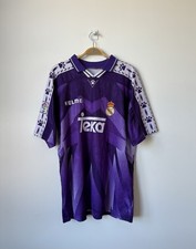 Camiseta masculina de futebol vintage Kelme Real Madrid 1996/97 Away GG comprar usado  Enviando para Brazil