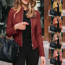 Jaqueta de motociclista feminina com zíper couro ecológico fina blazer casaco top cardigã↷ comprar usado  Enviando para Brazil