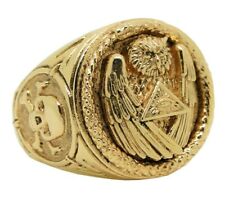 Anel masculino maçônico ouro maciço coruja Illuminati olho que tudo vê crânio de cobra 10K 14K, usado comprar usado  Enviando para Brazil
