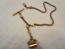 Fabuloso relógio antigo folheado a ouro ornamentado selo de cera fob e corrente, usado comprar usado  Enviando para Brazil
