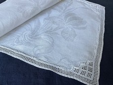Usado, Tapete de mesa antigo de linho damasco longo guardanapo íris crochê borda treliça 56cm comprar usado  Enviando para Brazil