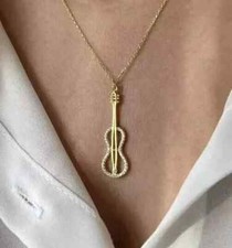 Pingente em forma de violino moissanita real corte redondo 1,10 ct folheado a ouro amarelo 14K comprar usado  Enviando para Brazil