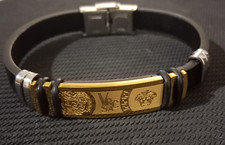 Pulseira Versace Medusa aço inoxidável e couro tom dourado acessórios para presente comprar usado  Enviando para Brazil