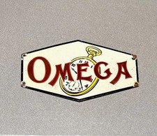 RELÓGIO OMEGA VINTAGE 12” JOIA PLACA DE PORCELANA GASOLINA ÓLEO CAMINHÃO MOTOCICLETA comprar usado  Enviando para Brazil
