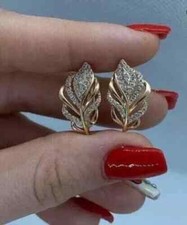 Brinco em forma de folha folheado a ouro amarelo 14k com diamante simulado corte redondo 2 quilates comprar usado  Enviando para Brazil