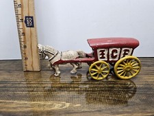 Vagão de gelo antigo de ferro fundido vermelho cavalo branco carrinho puxado brinquedo de transporte preço importado, usado comprar usado  Enviando para Brazil