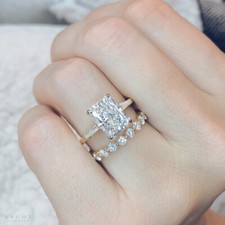Conjunto de anel de pinos de ouro amarelo 14K real corte radiante 3,0 quilates certificado moissanita comprar usado  Enviando para Brazil