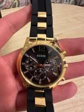 Relógio masculino GUESS 42mm ouro caixa de aço inoxidável pulseira de silicone preta W1294L1 comprar usado  Enviando para Brazil