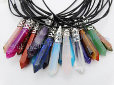 Usado, Pedra Preciosa Natural Long Hexagonal Pointed Reiki Chakra Pingente Colares de Couro comprar usado  Enviando para Brazil