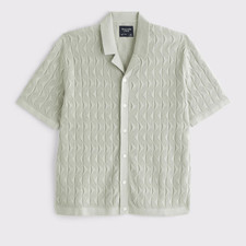 Camisa Abercrombie & Fitch masculina marfim geométrica ponto de malha botão frontal, P, usado comprar usado  Enviando para Brazil