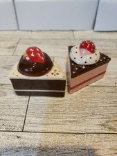 Mini shakers de sal e pimenta de cerâmica fatias de bolo de morango/chocolate comprar usado  Enviando para Brazil