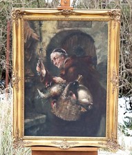 Monge com cesta cheia rica - Pintura a óleo grande sobre tela, linda moldura, usado comprar usado  Enviando para Brazil