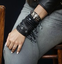 Conjunto de pulseira feminina gótica punk caveira ajustável preta skatista unissex grunge comprar usado  Enviando para Brazil