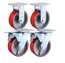 Rodízios de metal resistente 6" x 2" com banda de rodagem poli - 2 fixos, 2 freios comprar usado  Enviando para Brazil