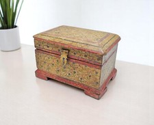 Caixa de armazenamento de joias vintage de madeira original antiga pintada à mão comprar usado  Enviando para Brazil