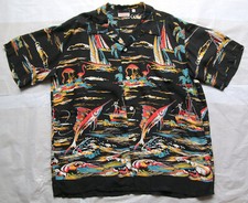Camisa havaiana Sun Surf preta com estampa de barco de pesca rayon - XL 17 - 17 1/2 - SS33322 comprar usado  Enviando para Brazil