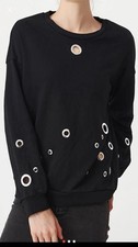 Women's Grommet Decorated Sweatshirt (BLACK)Size Large comprar usado  Enviando para Brazil