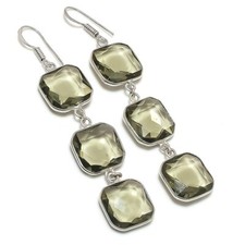 Brinco de prata esterlina 925 pedra preciosa topázio esfumaçado natural 2,96" presente V931 comprar usado  Enviando para Brazil