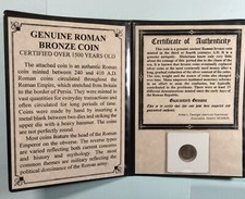 Moeda de bronze romana genuína 240-410 dC com certificado de autenticidade e mini álbum.            71RC1 comprar usado  Enviando para Brazil